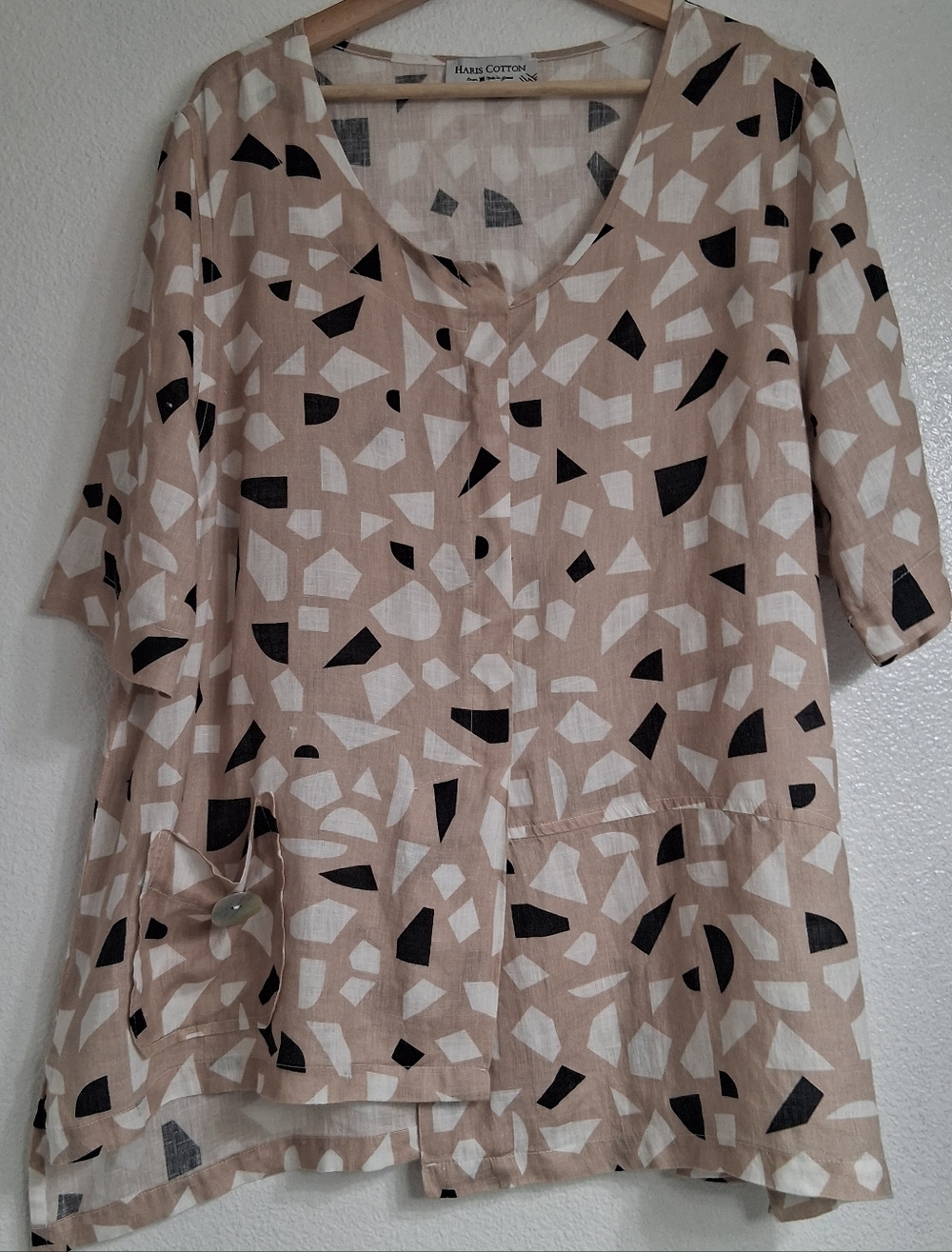 Haris Cotton Linen Geometric Print Tunic   Size M
